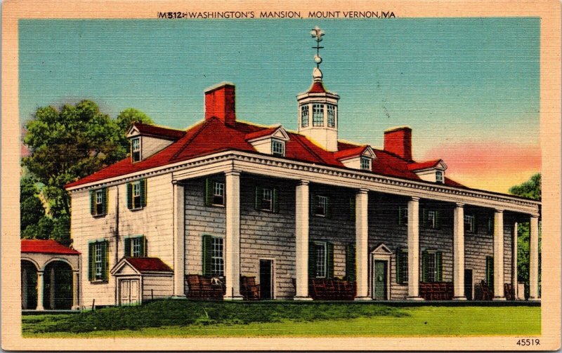 Washington Mansion Mount Vernon VA Virginia Linen Postcard Sunset VTG UNP Unused 