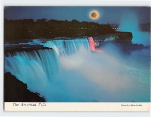 Postcard Colorful Illuminated Moonlight Scene of American Falls Niagara Falls NY