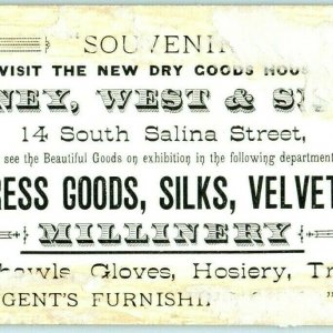 c1880s Syracuse NY Barney West Smith Souvenir Engraved Trade Card Bookmark C40