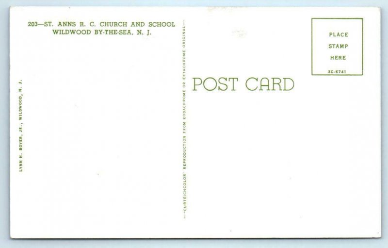 WILDWOOD By The Sea, NJ~ ST. ANN'S Roman Catholic Church & School 1950s Postcard