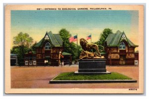 Zoological Gardens Entrance Philadelphia Pennsylvania PA Linen Postcard Y13