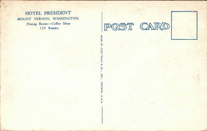 Postcard Portion of Lobby, Hotel President in Mount Vernon, Washington~132603 