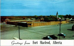 Postcard AB Greetings from Fort Macleod Classic Pick-Up Truck & Cars 1960s K51