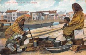 Alaska Eskimo Cooking Walrus Meat Color Lithograph Vintage Postcard U5984