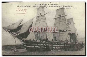 Postcard Old School Ship Boat Crown gunners and helmsmen