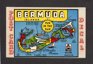 Bermuda Island Map DECAL Postcard Hamilton Warwick St George
