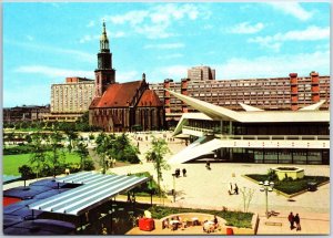 VINTAGE CONTINENTAL SIZED POSTCARD CHURCH AND POST OFFICE IN EAST BERLIN GERMANY