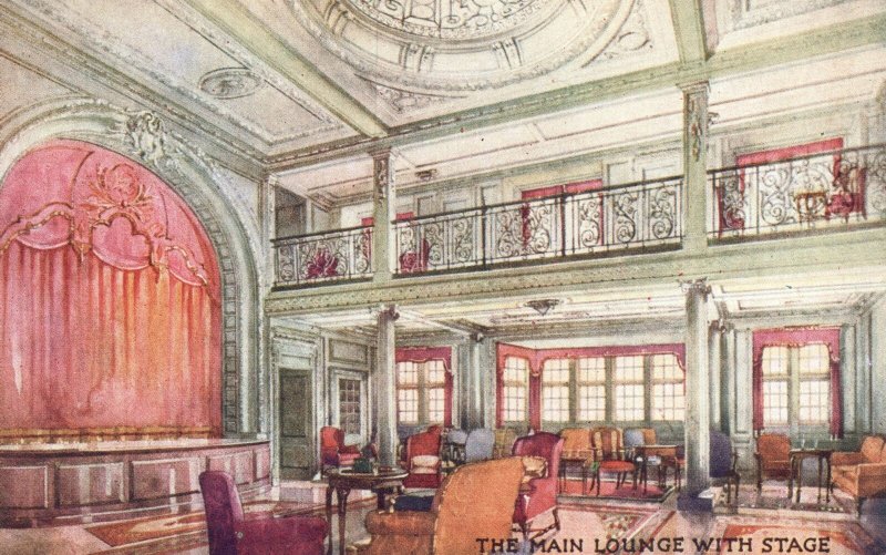 Vintage Postcard Motor Ship Main Lounge With Stage Bermuda Raphael Tuck & Sons 