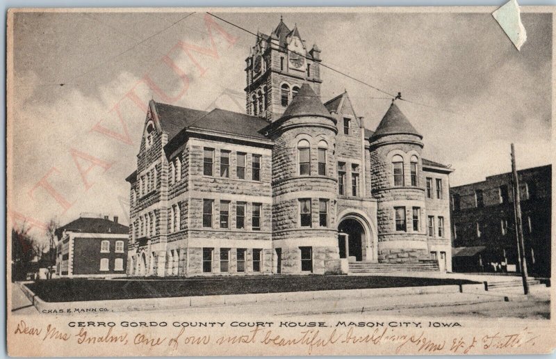 c1900s UDB Mason City, IA Cerro Gorodo County Court House Chas E Mann Nice A189