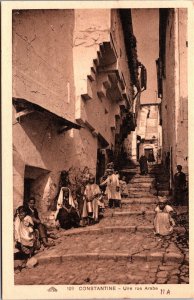 Algeria Constantine Une rue Arabe Vintage Postcard C145