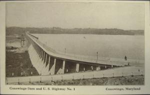 CONOWINGO MD Dam & US Highway No. 1 Old Postcard