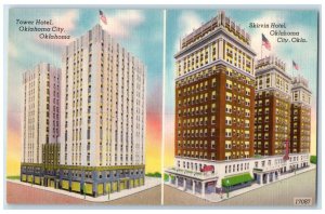 c1950's Tower Hotel And Skirvin Hotel Oklahoma City Oklahoma OK Vintage Postcard
