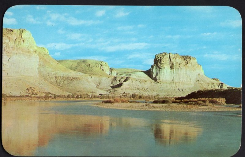 4220) Wyoming GREEN RIVER Toll Gate Rock reflected in placid waters  - Chrome