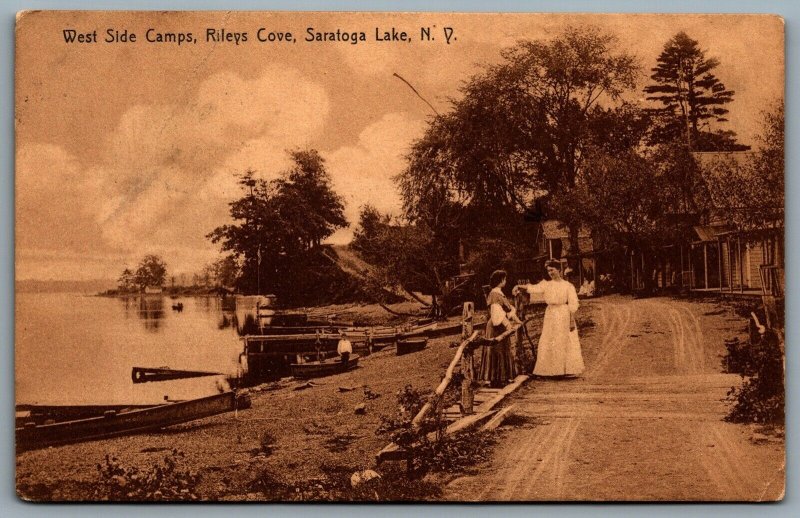 Postcard Saratoga Lake New York c1909 West Side Camps Rileys Cove Duplex Cancel