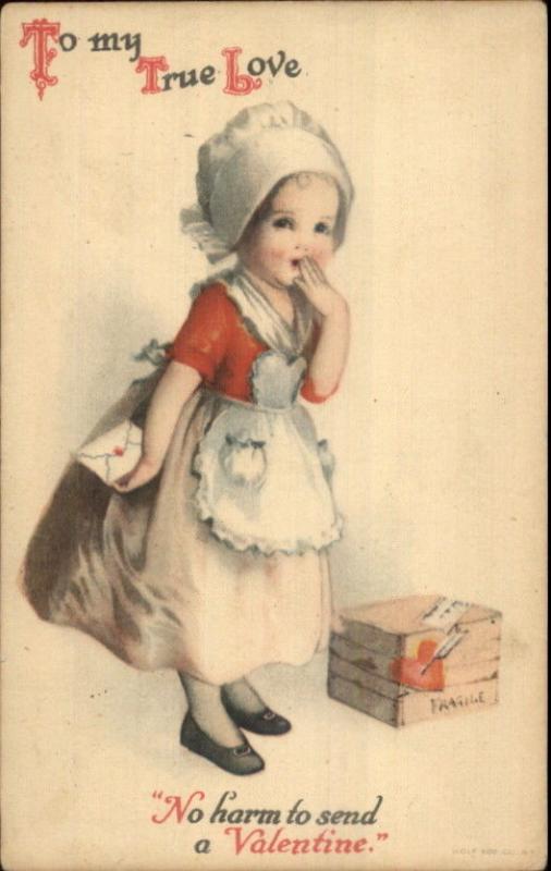 Unsigned Clapsaddle Valentine - Little Girl Gets a Package c1915 Postcard