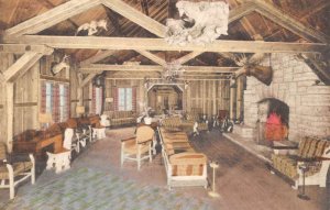 Big Sur California Big Sur Lodge, Lobby, Hand Colored Vintage Postcard U13648