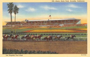 Santa Anita Horse Race Track Arcadia California linen postcard