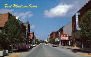 Fort Madison Iowa IA Classic 1960s Cars State Theatre Vintage Postcard