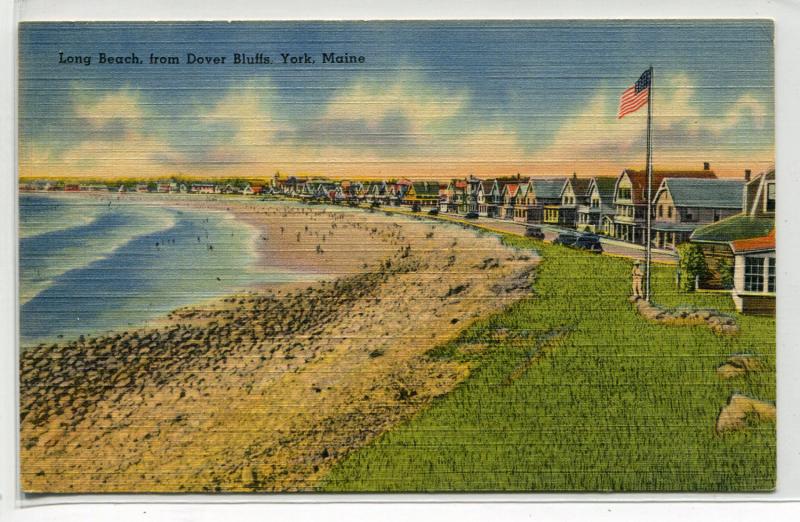 Long Beach From Dover Bluffs York Maine linen postcard