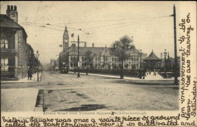 Middlesborough UK Albert Road & Victoria Square c1910 Postcard