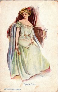 Vintage Postcard Artist J Jones~Opera Girl~Lovely Lady at Theatre~Lorgnette JO3