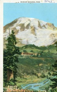Postcard  Early View of  Paradise Inn & Mountains, Rainier National Park,WA.  R3