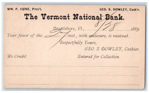 1885 The Vermont National Bank Brattleboro Jamaica Vermont VT Postal Card