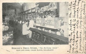 REBURN'S DRUG STORE KALAMAZOO MICHIGAN COCA-COLA SIGNS & DISPENSER POSTCARD 1907