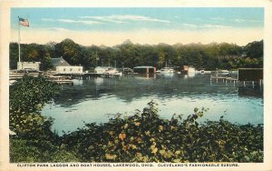 Postcard Ohio Lakewood Clifton Park Lagoon Boat Houses Braun flag 23-1178