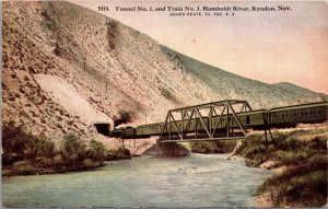 Postcard Tunnel No. 1 and Train No. 3 in Humboldt River in Ryndon, Nevada