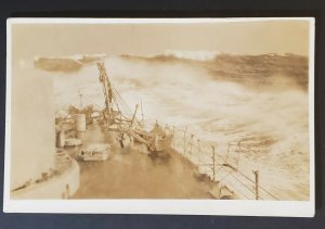 Mint Vintage US Ship in Rough Ocean Stormy Waves Real Photo Picture Postcard