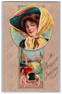 Pretty Woman Postcard Big Hat A Pheasant Journey c1910's Unposted Antique
