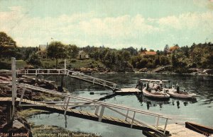 Vintage Postcard 1910's Boat Landing Lawnmere Hotel Southport Maine Leighton Pub