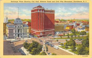 Providence Rhode Island 1940s Postcard Hall Biltmore Hotel Civil War Monument