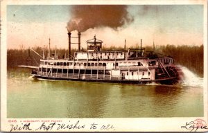 Postcard A Mississippi River Packet Paddlewheel Stern Wheel Boat Steamer