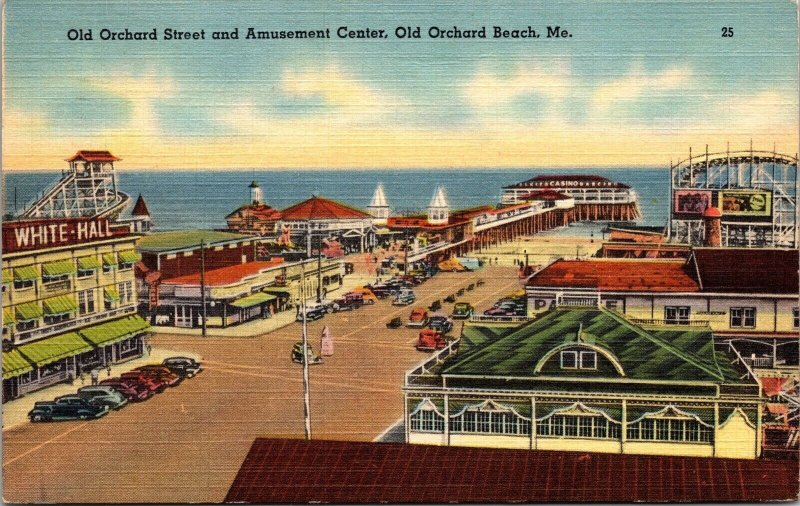 Old Orchard Street Amusement Center Old Orchard Beach ME Maine Linen Postcard PM 