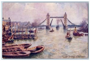 c1910 Tower Bridge & The Tower London England Oilette Tuck Art Postcard 