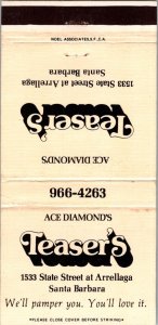 Vintage Matchbook Cover Ace Diamond's Teaser's Santa Barbara, California MB179