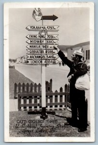 Out Going Units US Naval Training Station Great Lakes IL RPPC Photo Postcard