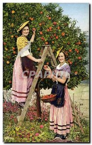 Old Postcard Cote D & # 39Azur Nicoises has Folklore Costume Picking oranges