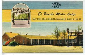 El Rancho Motor Lodge Motel US 30 Rock Springs Wyoming linen postcard