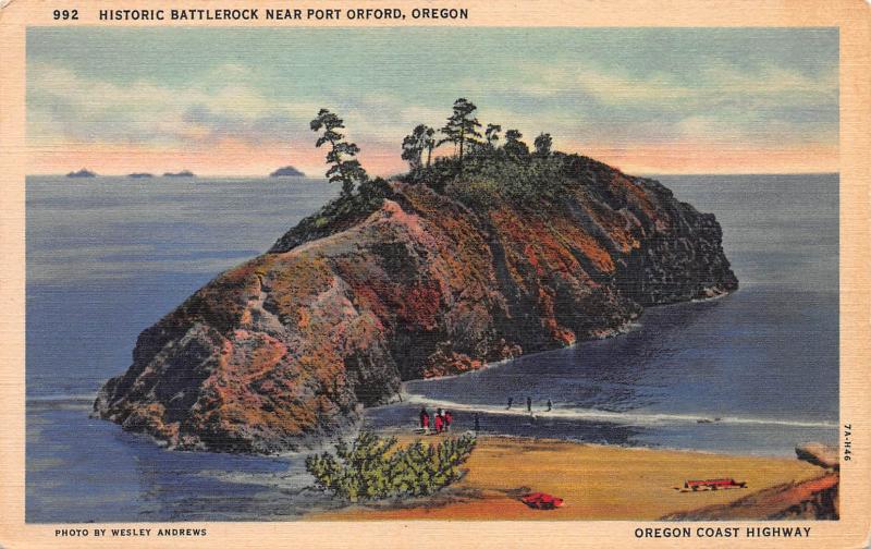 Historic Battlerock Near Port Orford, Oregon, Early Linen Postcard, Used