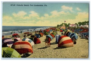 c1940 Colorful Beach Patio Classic Cars Fort Lauderdale Florida Vintage Postcard