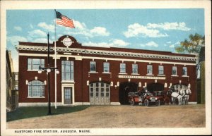 Augusta Maine ME Hartford Fire Station Fire Fighting Engine Vintage Postcard