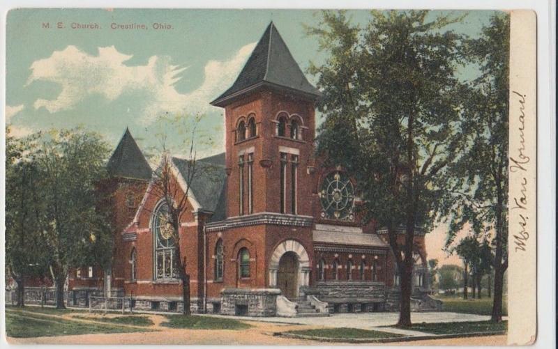 c1910 CRESTLINE Ohio Postcard ME Church Richland Crawford County Bucyrus