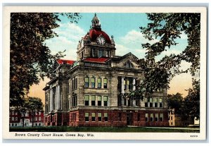 c1920's Brown County Court House Clock Tower Building View Green Bay WI Postcard 