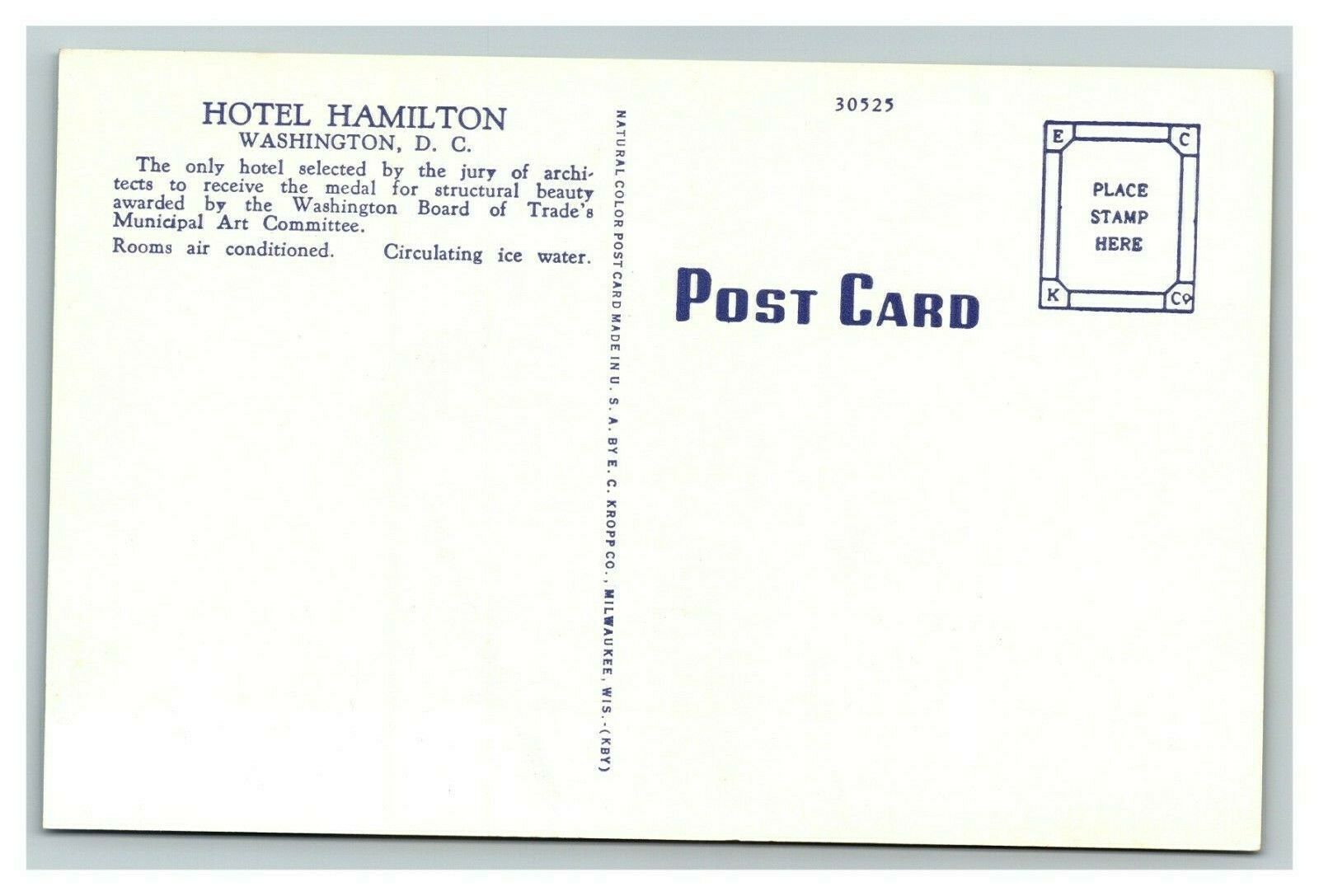Vintage 1930's Advertising Postcard Hotel Hamilton & Antique Autos