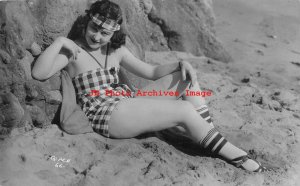 Mack Sennett, RPPC, Bathing Beauty Actress Relaxing on the Beach