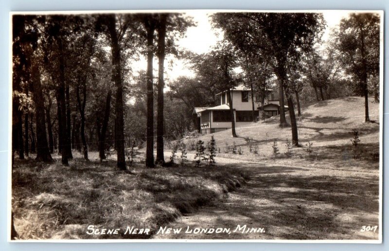 New London Minnesota MN Postcard RPPC Photo Scene House And Trees Scene c1940's