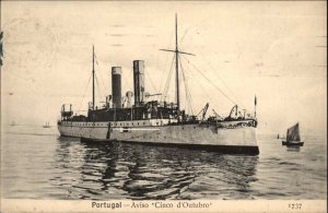 Portugal Aviso Cinco d'Outubro Steamer Steamship 1914 Cancel Vintage Postcard